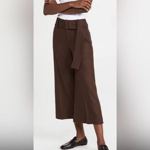 VINCE NWT Brown wool belted pleated wide leg culottes size 12